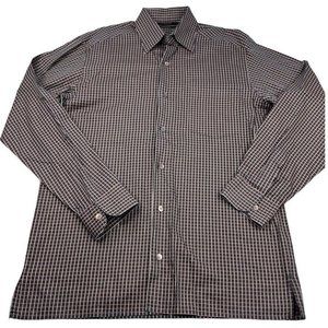 Ermenegildo Zegna Mens Shirt Size Medium Button-Up Long Sleeve Black‎ Check